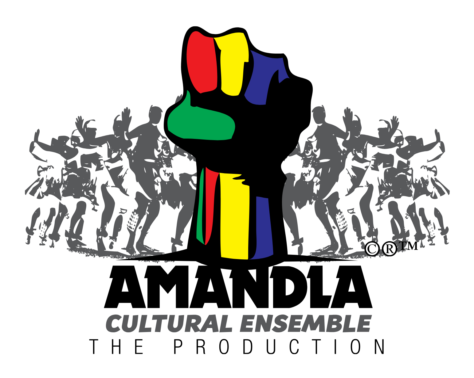 Amandla Cultural Ensemble: The Production identity artwork featuring a raised multicoloured fist and dancing figures
